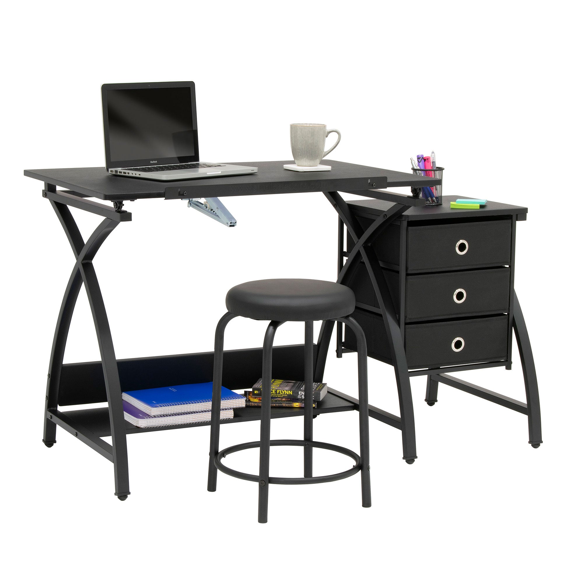 Studio Designs 2-Piece Craft Adjustable Tabletop w/ Storage & Stool Black (Used)
