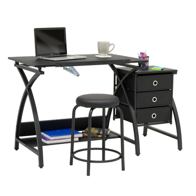Studio Designs 2-Piece Craft Adjustable Tabletop w/ Storage & Stool Black (Used)