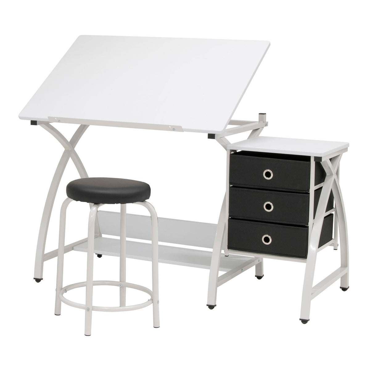 Studio Designs 2 Piece Table with Adjustable Top and Stool, White (Open Box)