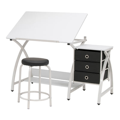 Studio Designs 2 Piece Table with Adjustable Top and Stool, White (Open Box)