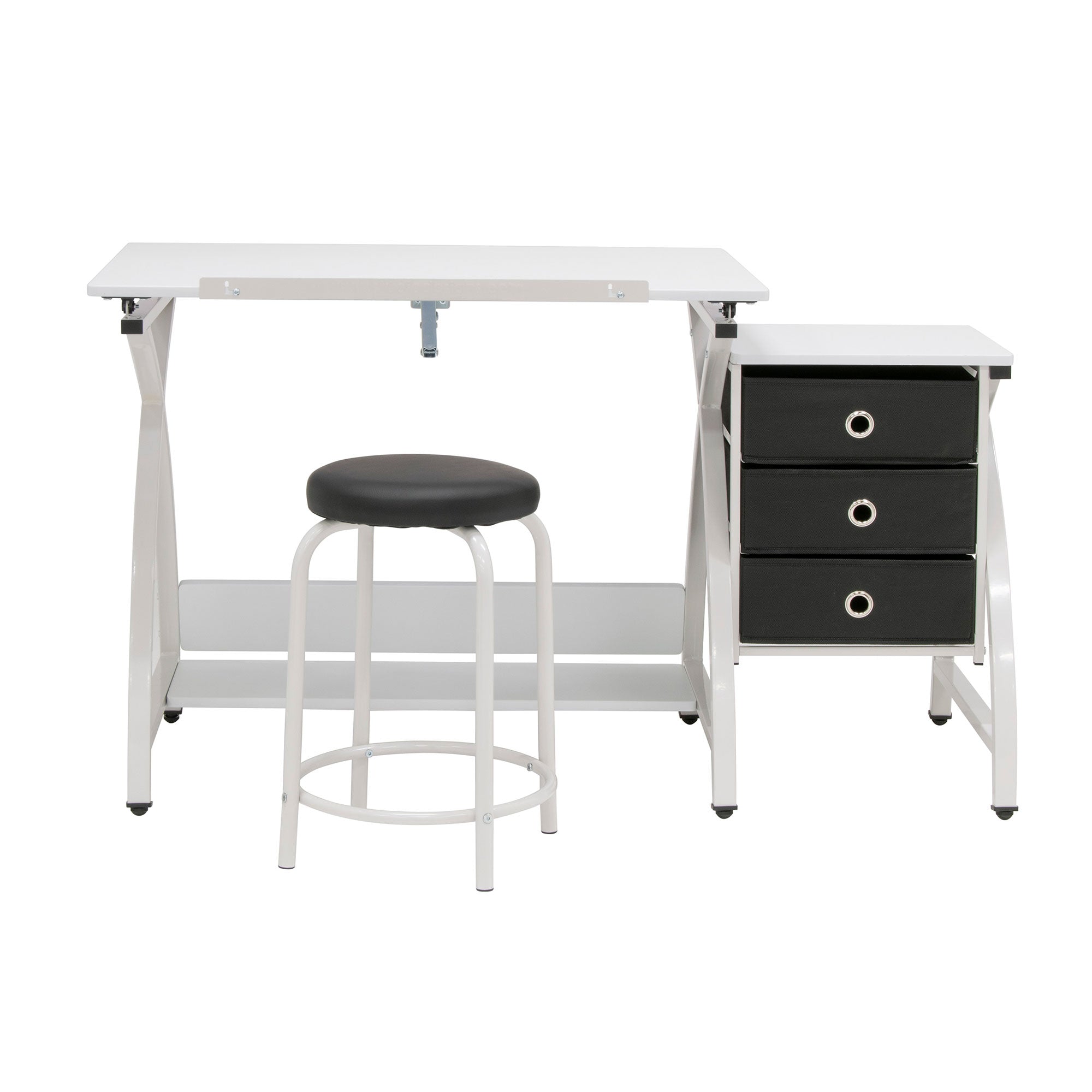 Studio Designs 2 Piece Table with Adjustable Top and Stool, White (Open Box)