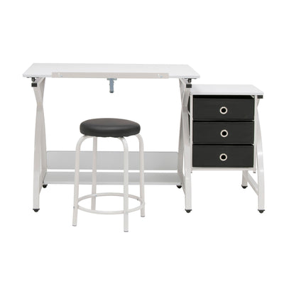 Studio Designs 2 Piece Table with Adjustable Top and Stool, White (Open Box)