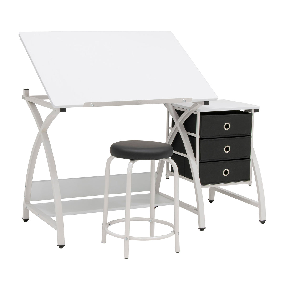 Studio Designs 2 Piece Table with Adjustable Top and Stool, White (Open Box)