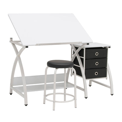 Studio Designs 2 Piece Table with Adjustable Top and Stool, White (Open Box)
