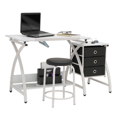 Studio Designs 2 Piece Table with Adjustable Top and Stool, White (Open Box)