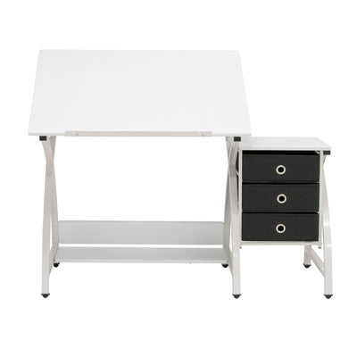 Studio Designs 2 Piece Table with Adjustable Top and Stool, White (Open Box)