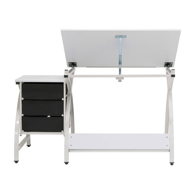 Studio Designs 2 Piece Table with Adjustable Top and Stool, White (Open Box)