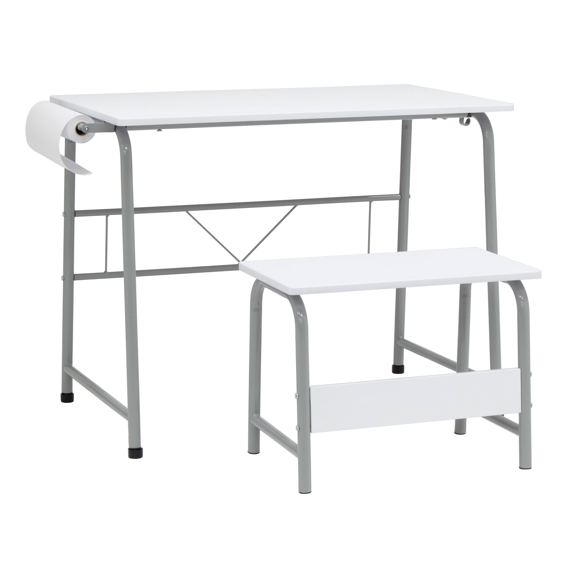 SD Studio Designs 2 Piece Table and Bench with Paper Roll, Gray/White (Open Box)