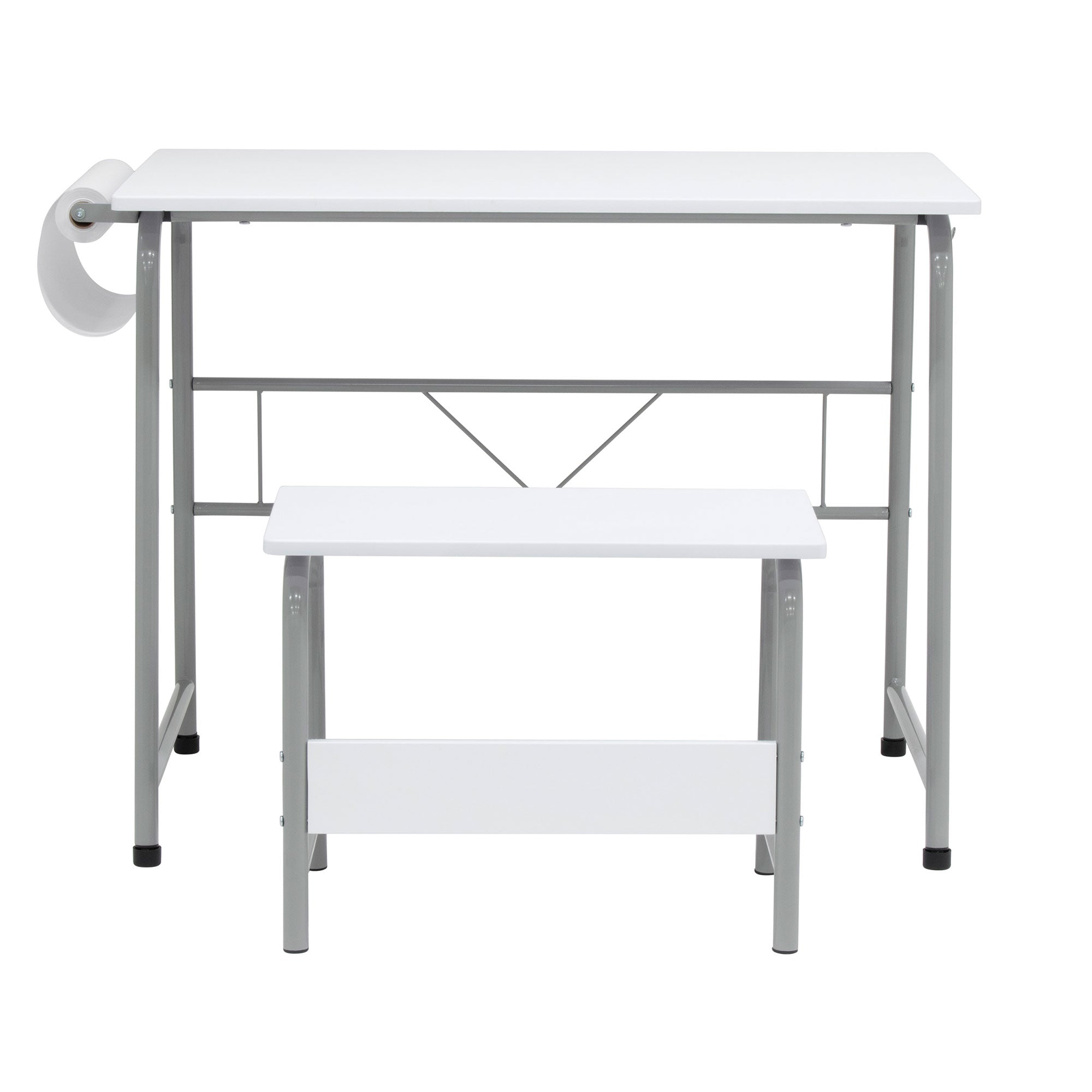 SD Studio Designs 2 Piece Table and Bench with Paper Roll, Gray/White (Open Box)