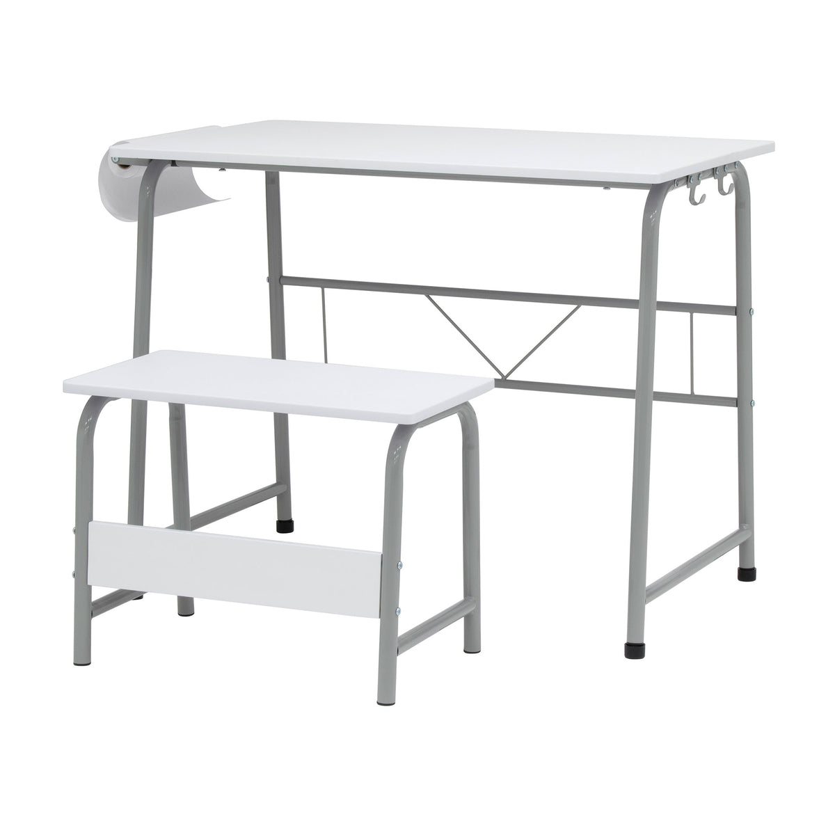 SD Studio Designs 2 Piece Table and Bench with Paper Roll, Gray/White (Open Box)