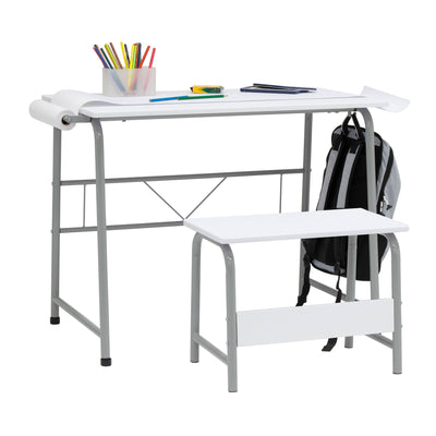 SD Studio Designs 2 Piece Table and Bench with Paper Roll, Gray/White (Open Box)