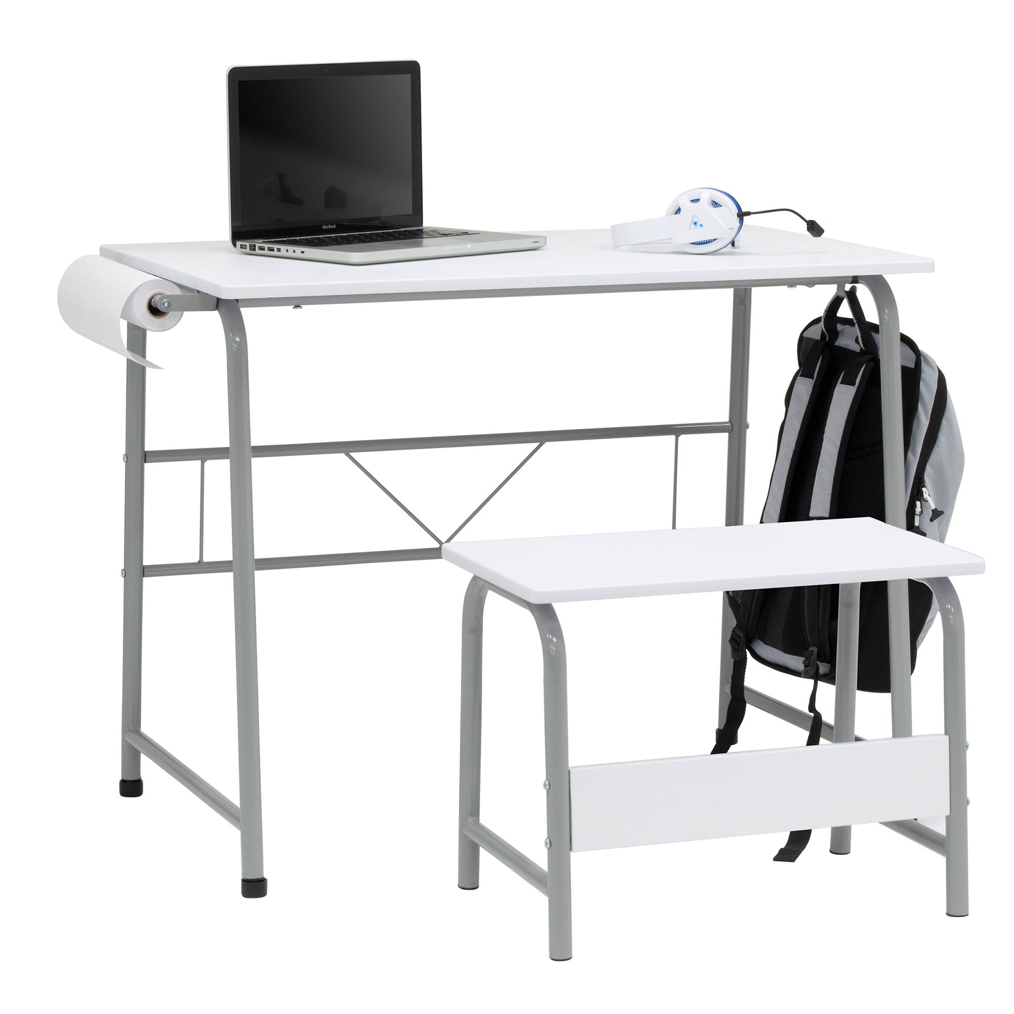 SD Studio Designs 2 Piece Table and Bench with Paper Roll, Gray/White (Open Box)