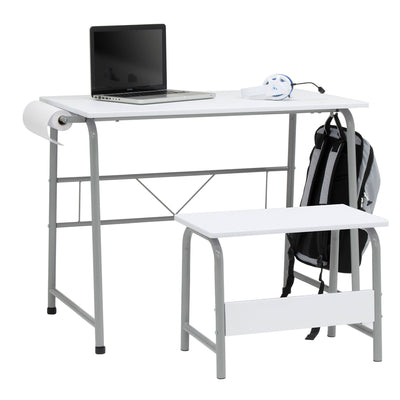SD Studio Designs 2 Piece Table and Bench with Paper Roll, Gray/White (Open Box)
