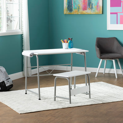 SD Studio Designs 2 Piece Table and Bench with Paper Roll, Gray/White (Open Box)