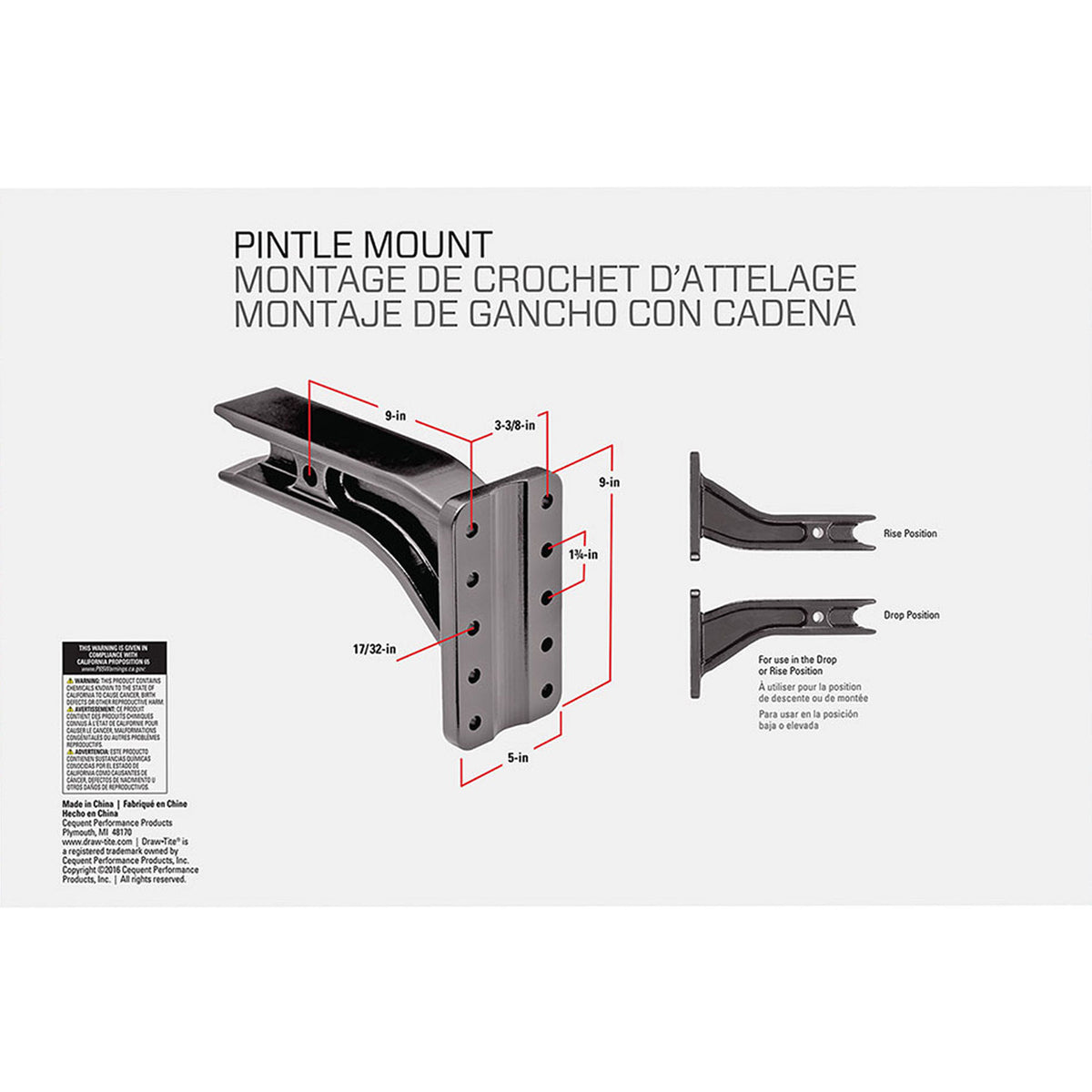 Draw-Tite 38186 Pintle Hook Mounting Plate for 3" Trailer Hitch Receiver (Used)