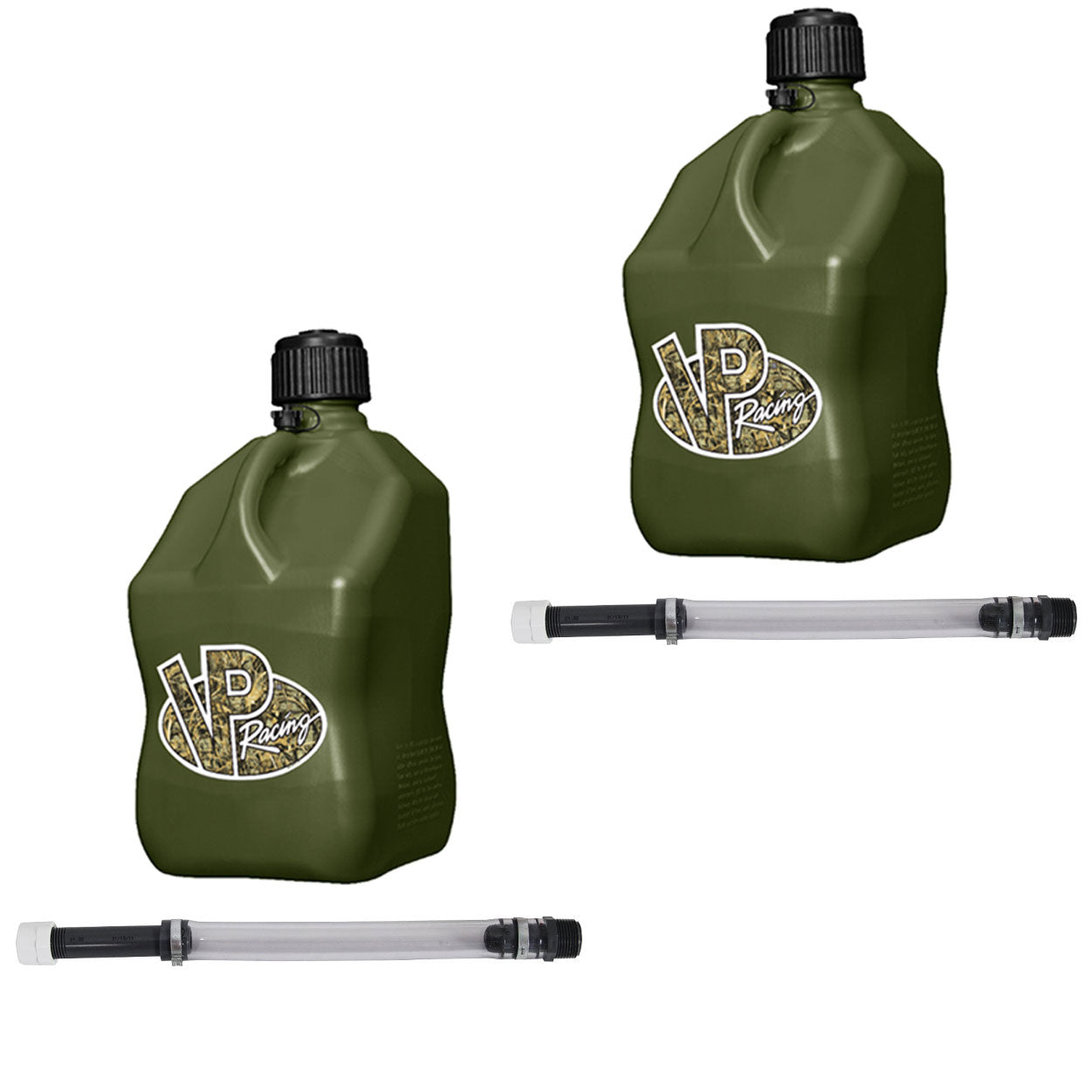 VP Racing 5.5 Gallon Utility Jugs with Deluxe Filler Hoses, Camo (2 Pack)