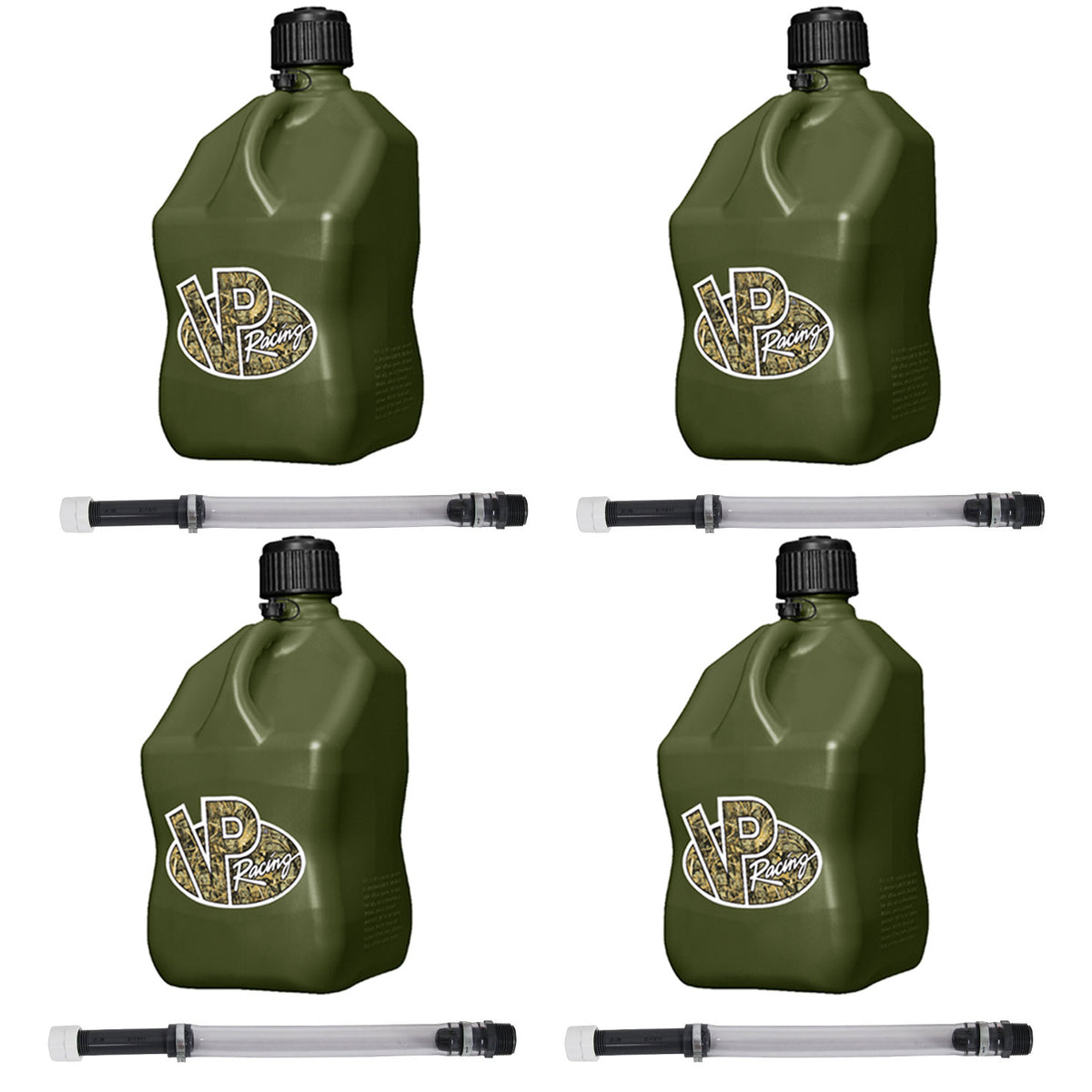 VP Racing Fuels 5.5 Gallon Utility Jugs with Deluxe Filler Hoses, Camo (4 Pack)