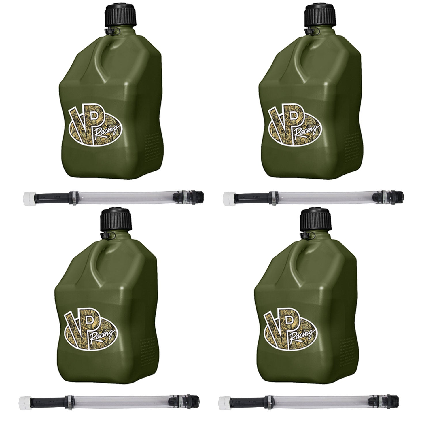 VP Racing Fuels 5.5 Gallon Utility Jugs with Deluxe Filler Hoses, Camo (4 Pack)