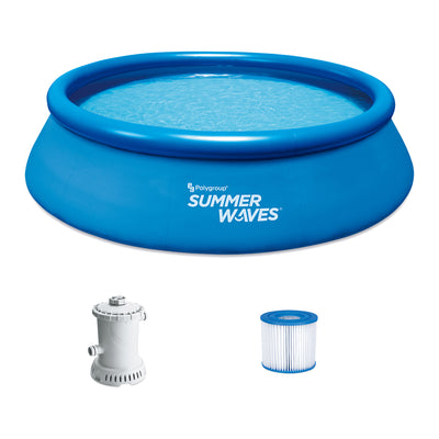 Summer Waves Quick Set 12 x 3 Feet Inflatable Ring Above Ground Pool Set w/Pump