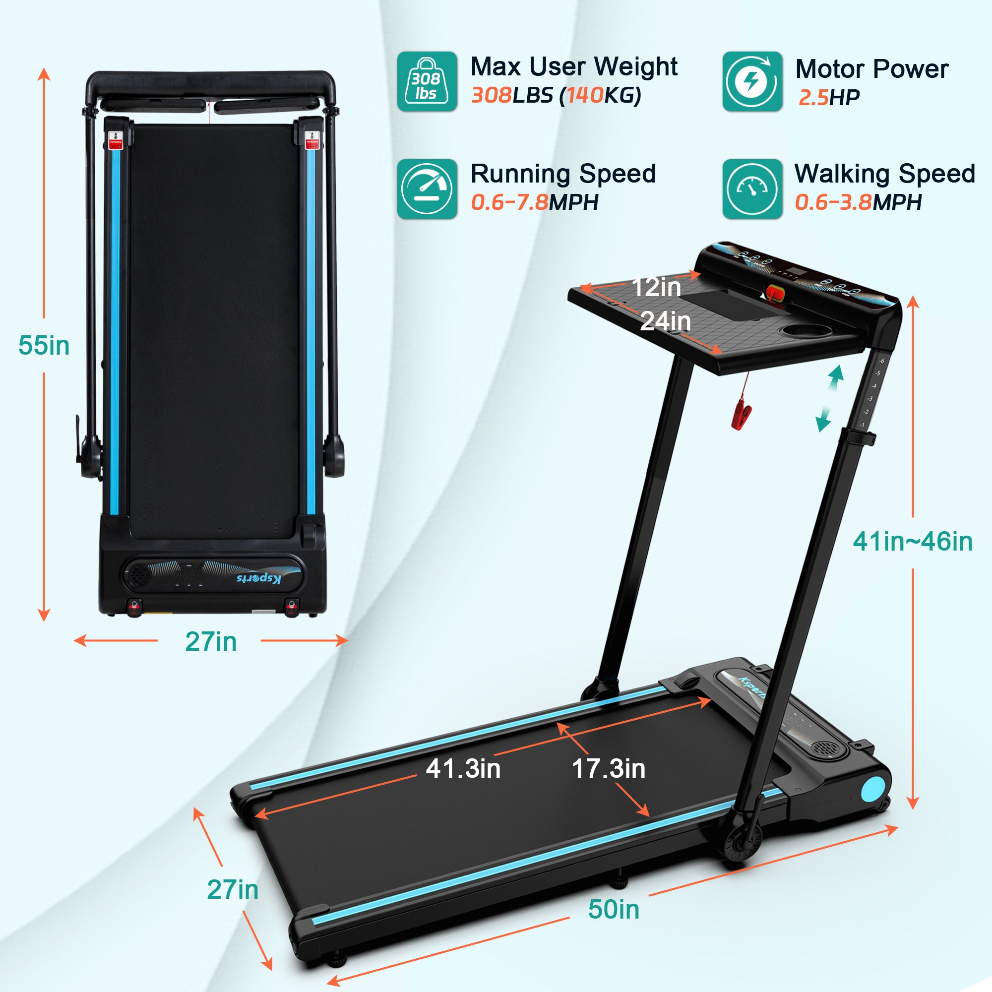 Ksports 3 in 1 Pro Electric Treadmill Cardio Strength Training Set, Navy (Used) - VMInnovations