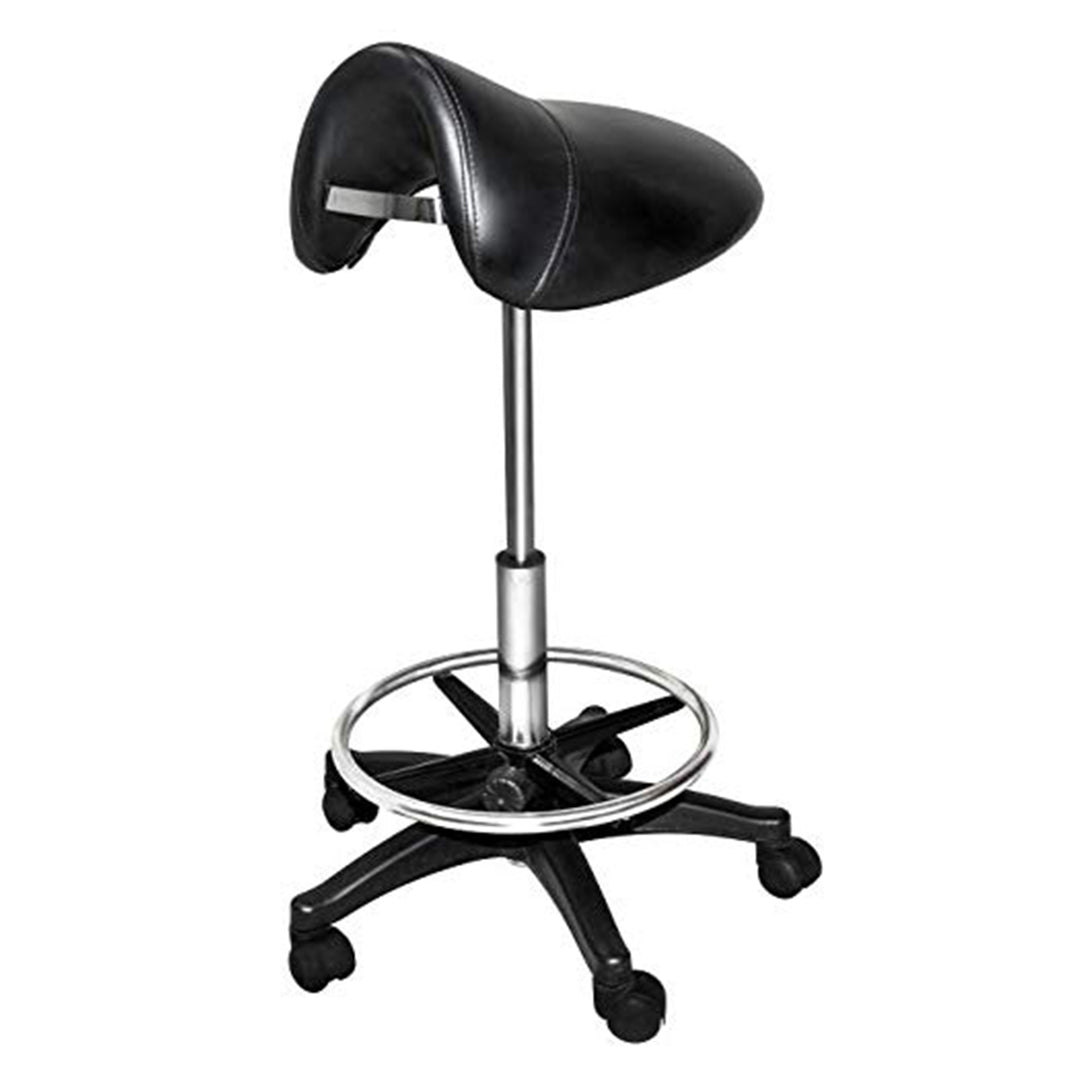 Chromium Professional Rotating Saddle Cutting Stool with  Foam Cushions, Black