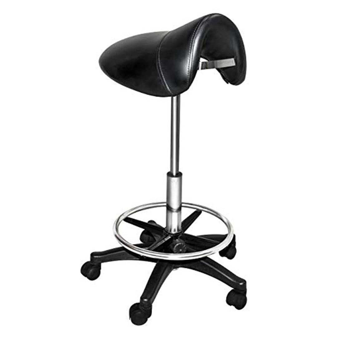 Chromium Professional Rotating Saddle Cutting Stool with  Foam Cushions, Black