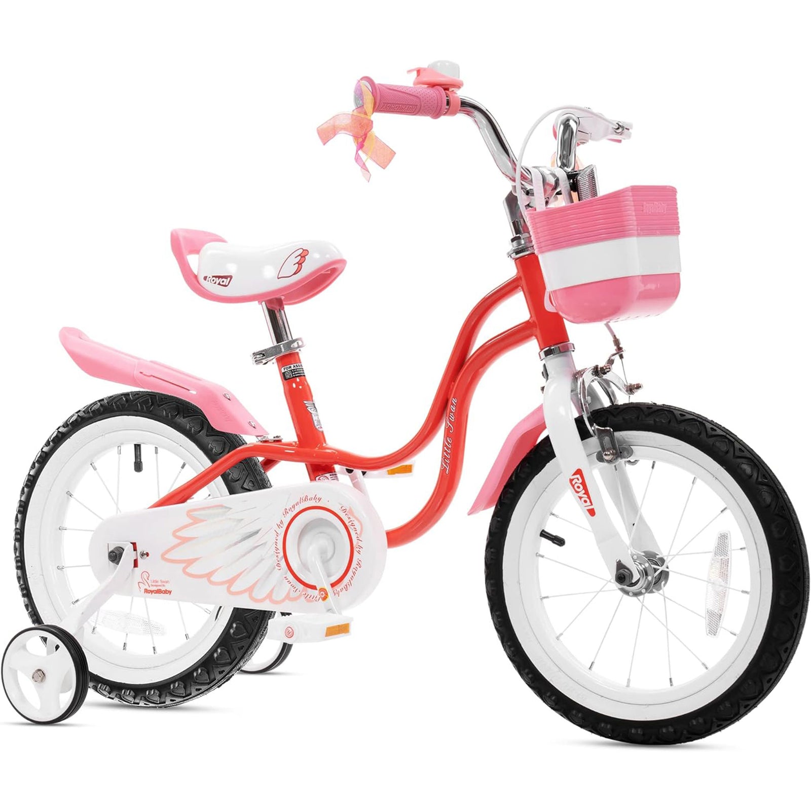 RoyalBaby Princess Girl Kids Bicycle 14 Inch with Training Wheels, Swan/Red - VMInnovations
