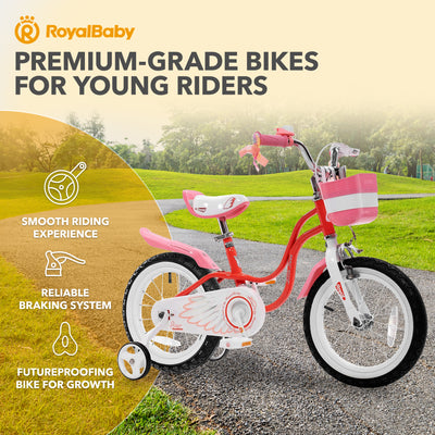 RoyalBaby Princess Girl Kids Bicycle 14 Inch with Training Wheels, Swan/Red - VMInnovations
