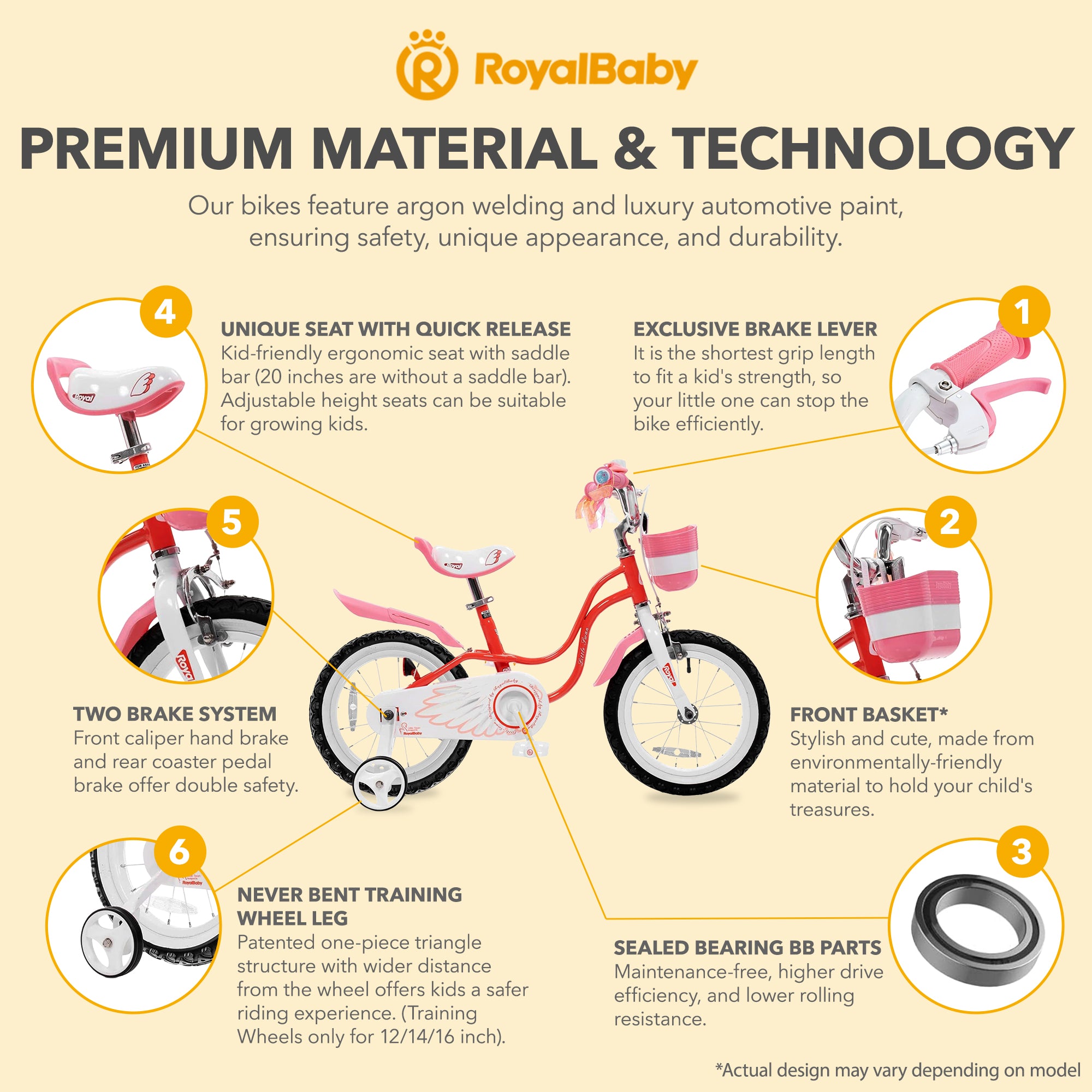 RoyalBaby Princess Girl Kids Bicycle 14 Inch with Training Wheels, Swan/Red - VMInnovations
