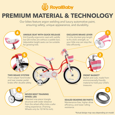 RoyalBaby Princess Girl Kids Bicycle 14 Inch with Training Wheels, Swan/Red - VMInnovations