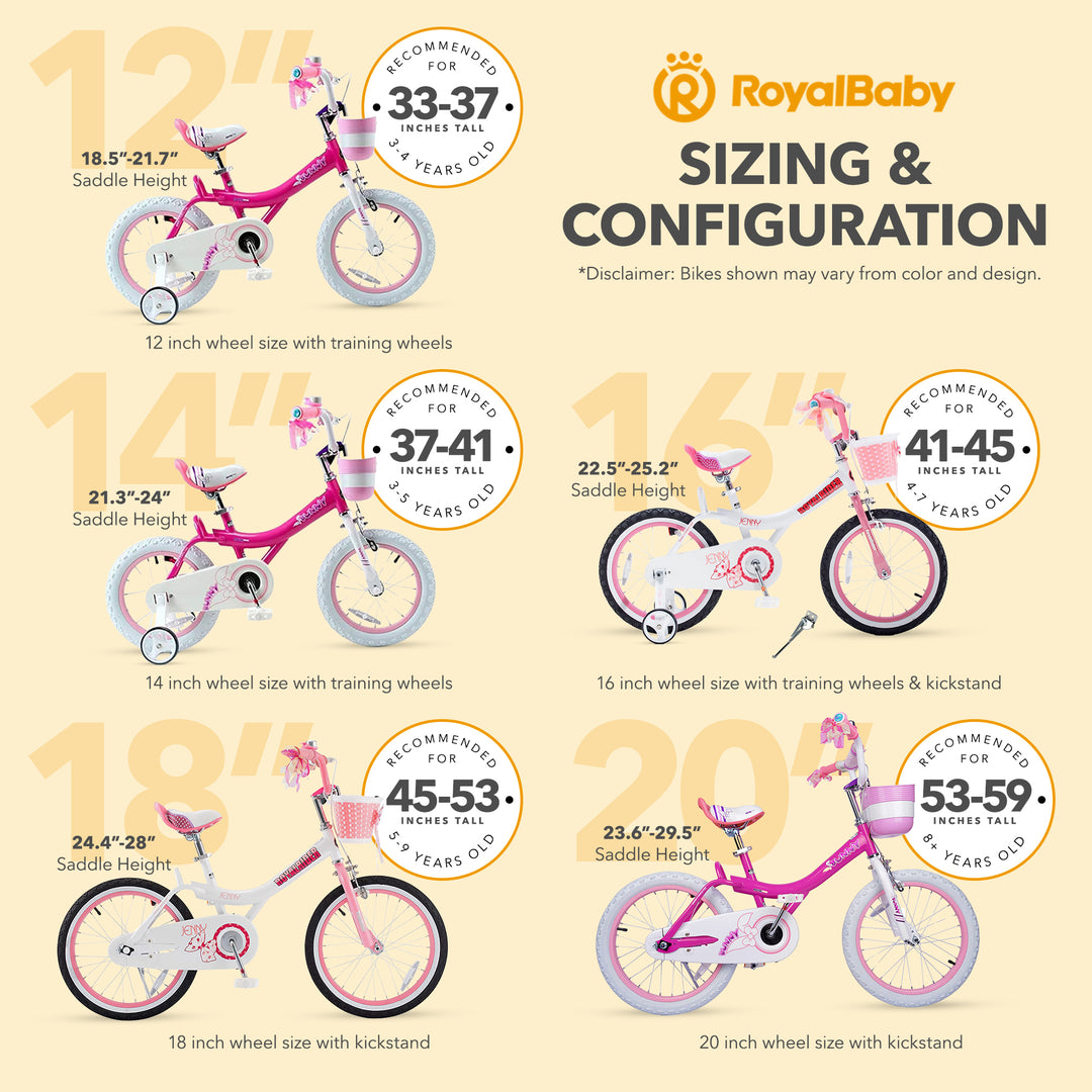 RoyalBaby Princess Girl Kid Outdoor Bicycle 18" with Kickstand, Jenny/White Pink