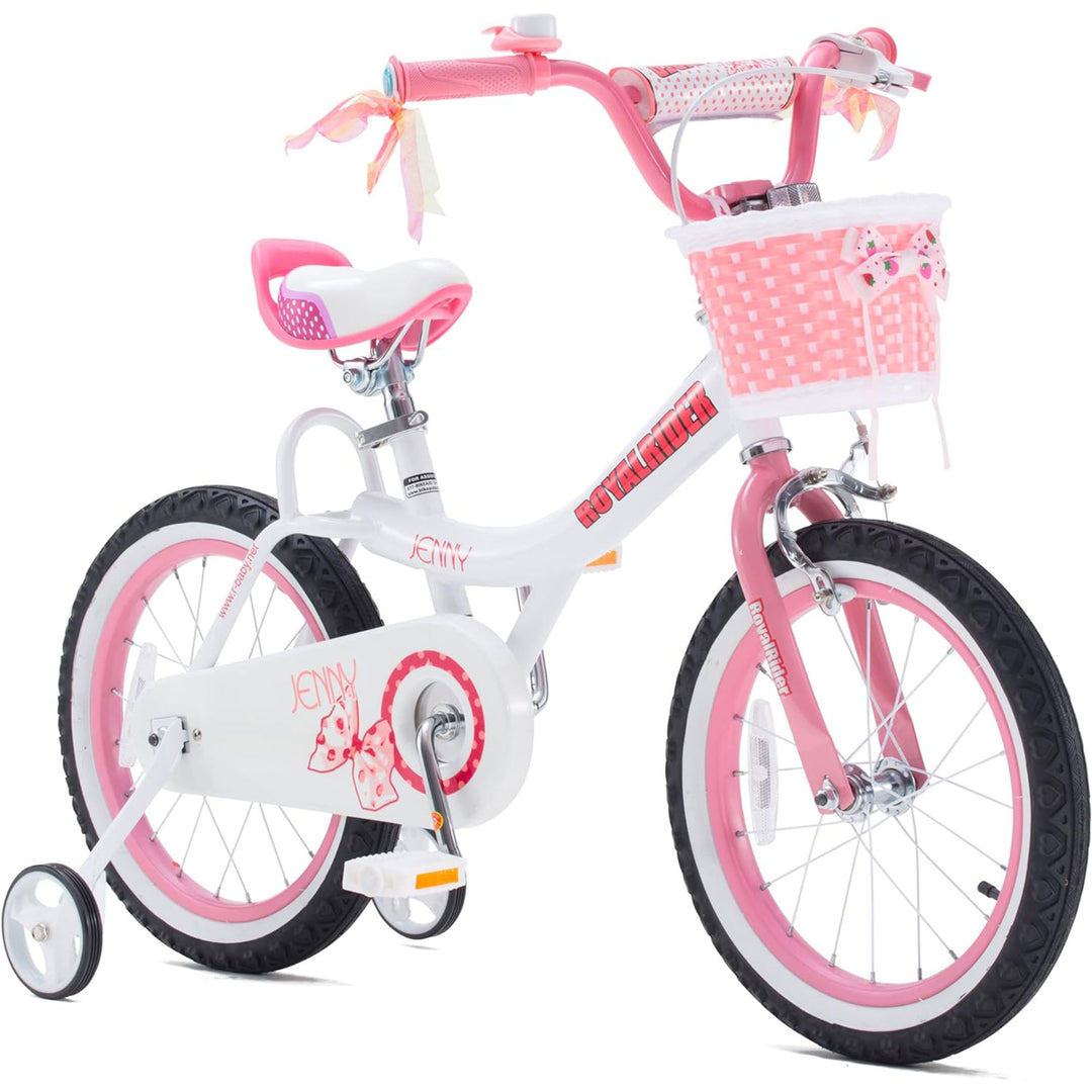 RoyalBaby Bike 16" w/Training Wheels & Kickstand, Jenny/White Pink (For Parts)