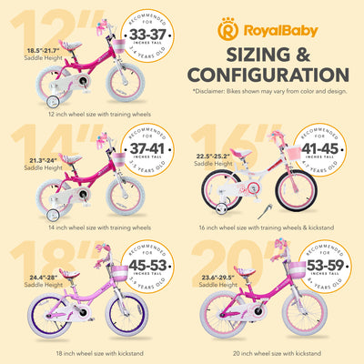 RoyalBaby Princess Bike 16" w/Training Wheels & Kickstand, White Pink (Open Box) - VMInnovations
