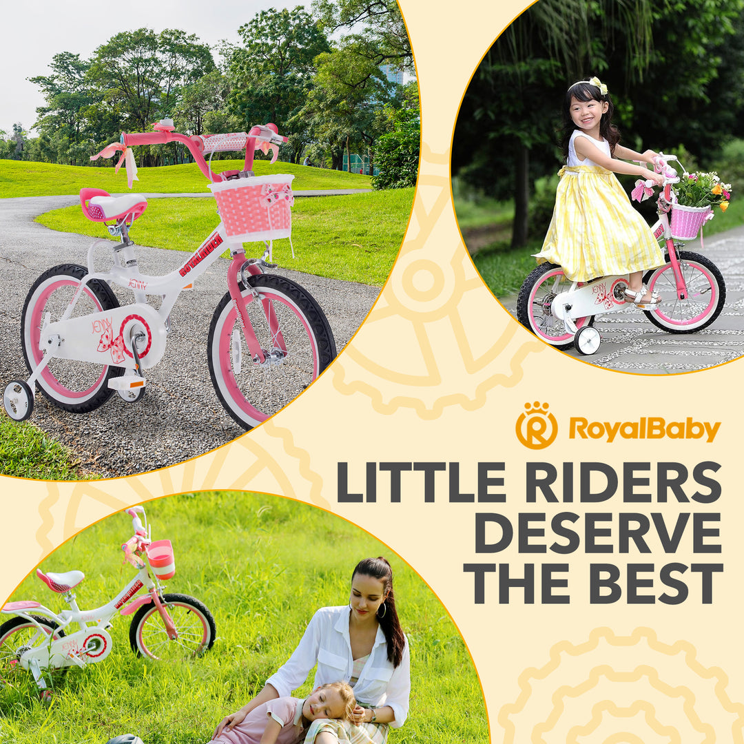 RoyalBaby Princess Bike 16" w/Training Wheels & Kickstand, White Pink (Open Box)