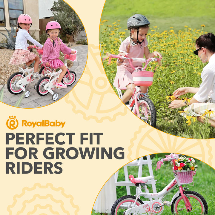 RoyalBaby Princess Bike 16" w/Training Wheels & Kickstand, White Pink (Open Box)