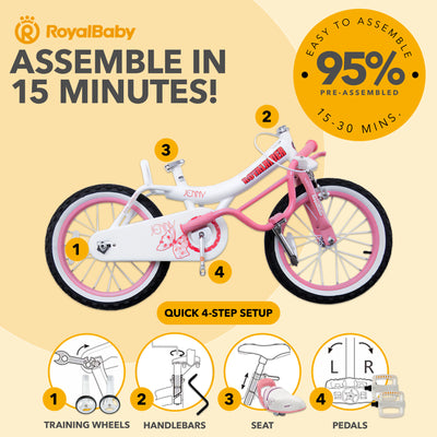 RoyalBaby Princess Bicycle 12" w/Training Wheels, Jenny/White Pink (Open Box)