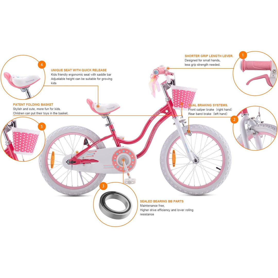 RoyalBaby Stargirl Children's Outdoor Bicycle, 18 In with Kickstand(Open Box)