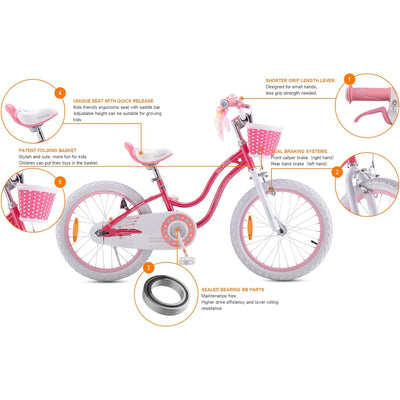 RoyalBaby Stargirl Children's Outdoor Bicycle, 18 In with Kickstand(Open Box) - VMInnovations