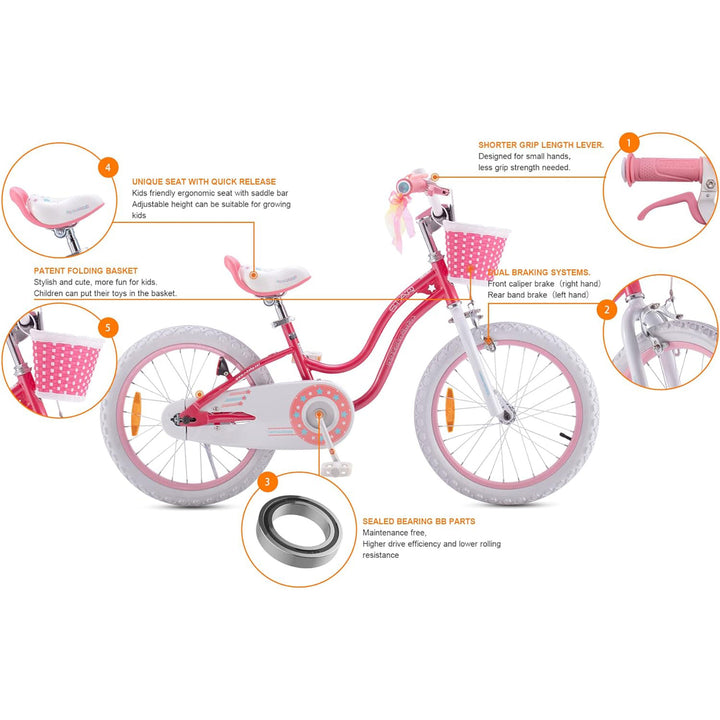 RoyalBaby Stargirl Children's Outdoor Bicycle, 18 In with Kickstand(Open Box)