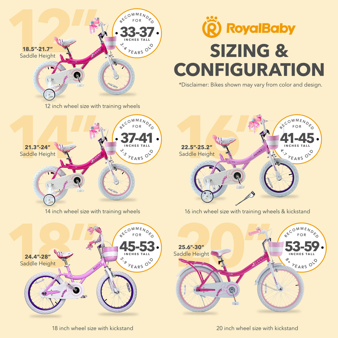 RoyalBaby Princess Kids Bicycle 20" with Kickstand, Bunny/Pink Purple (Open Box)