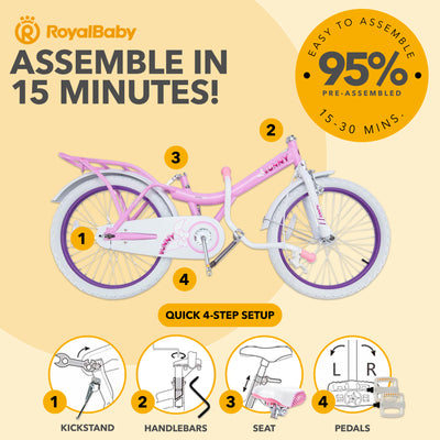 RoyalBaby Princess Kids Bicycle 20" with Kickstand, Bunny/Pink Purple (Open Box) - VMInnovations
