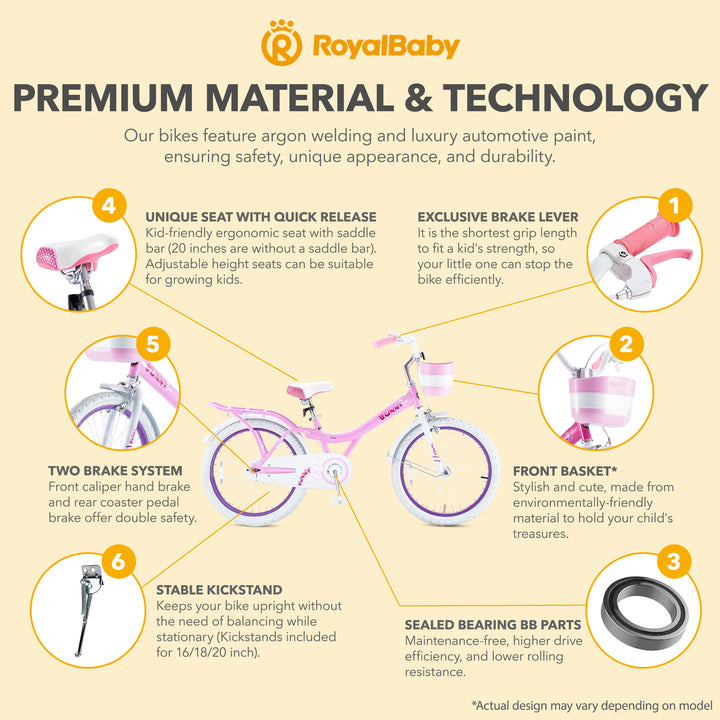 RoyalBaby Princess Kids Bicycle 20" with Kickstand, Bunny/Pink Purple (Open Box)