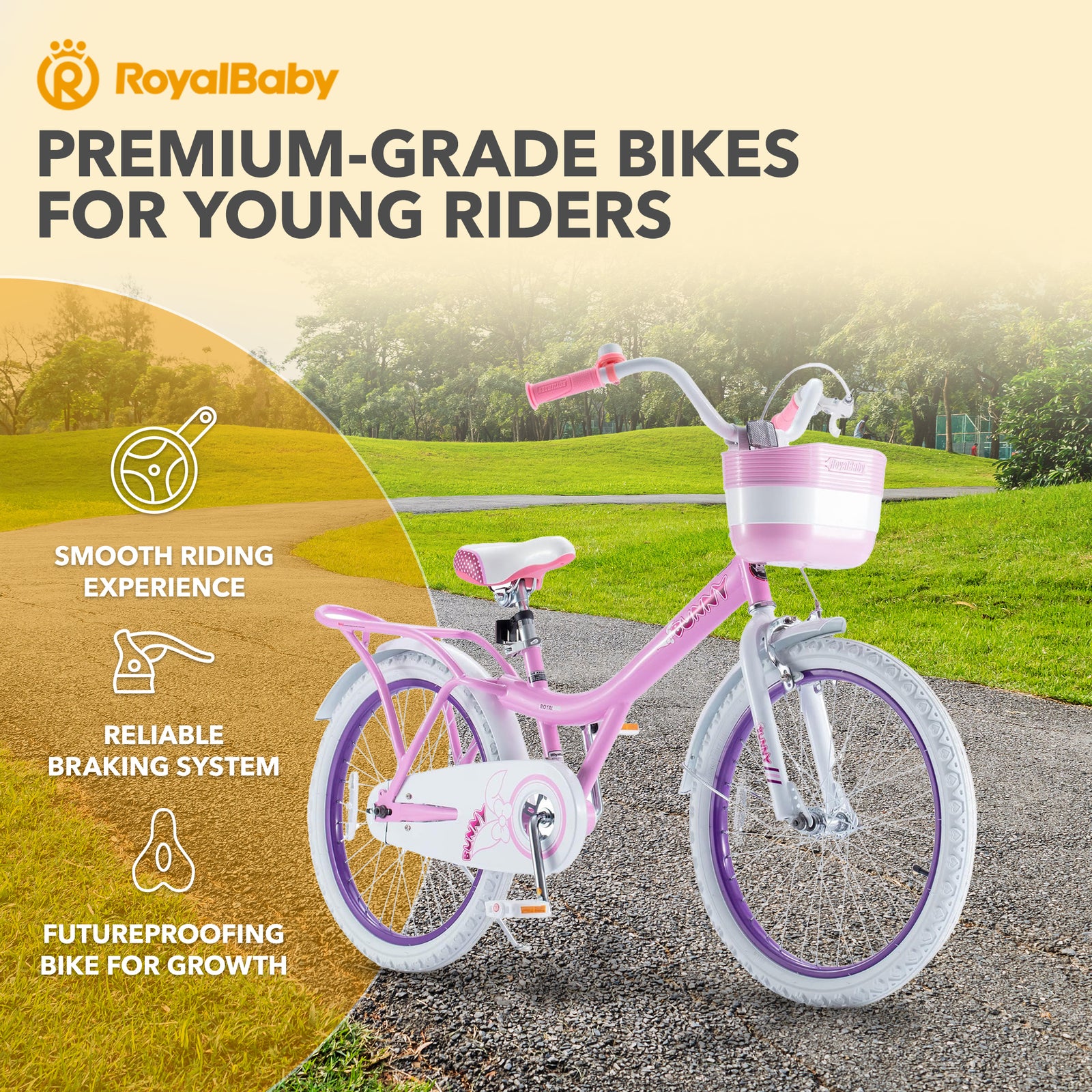RoyalBaby Princess Kids Bicycle 20" with Kickstand, Bunny/Pink Purple (Open Box) - VMInnovations