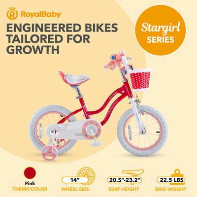 RoyalBaby Stargirl Children's Bicycle 14 Inch w/Training Wheels, Pink (Open Box) - VMInnovations