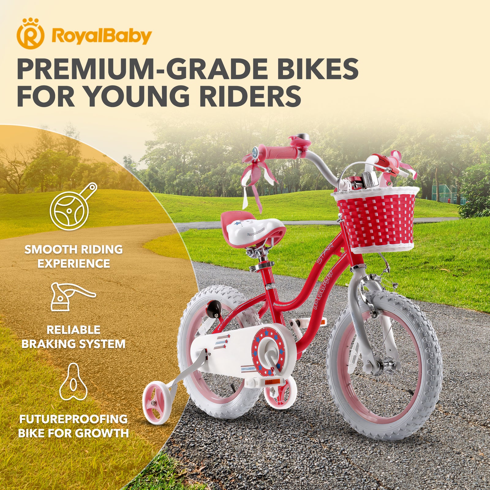 RoyalBaby Stargirl Children's Outdoor Bicycle 14 Inch with Training Wheels, Pink - VMInnovations