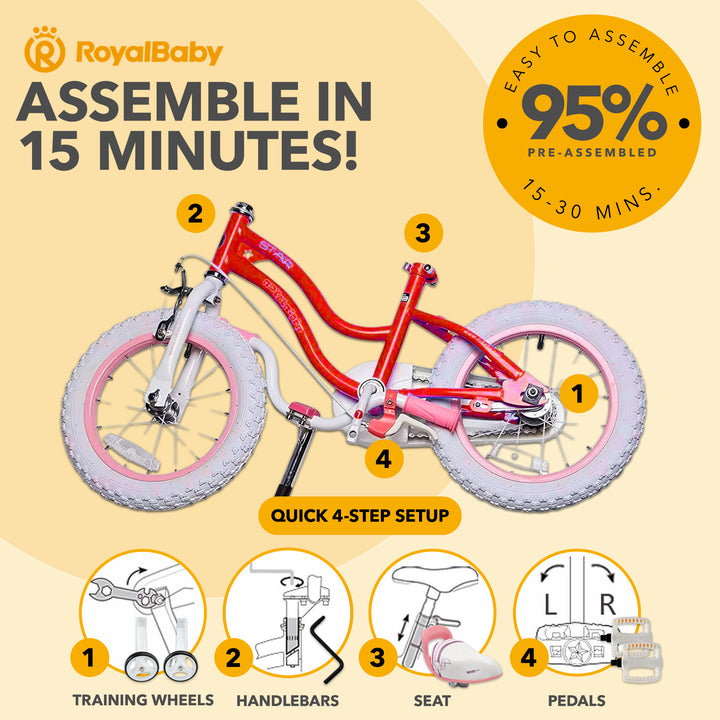 RoyalBaby Stargirl Children's Bicycle 14 Inch w/Training Wheels, Pink (Open Box)