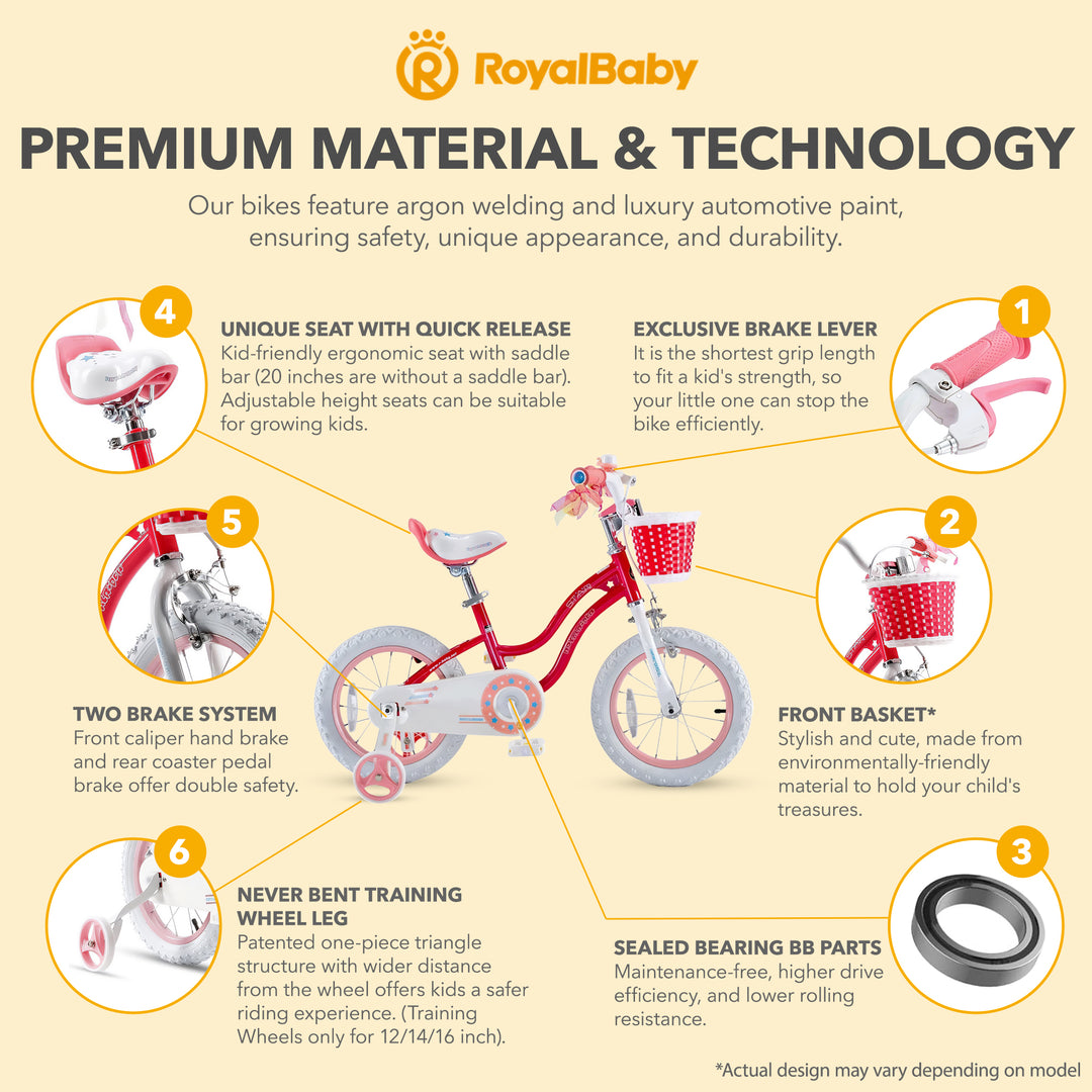 RoyalBaby Stargirl Children's Bicycle 14 Inch w/Training Wheels, Pink (Open Box)