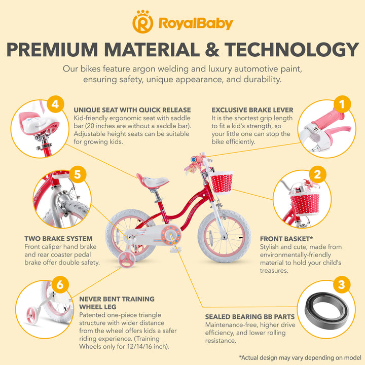 RoyalBaby Stargirl Children's Bicycle 14 Inch w/Training Wheels, Pink (Open Box)