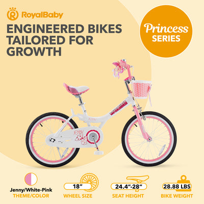 RoyalBaby Princess Girl Kids Outdoor Bicycle 18 Inch with Kickstand, (Open Box) - VMInnovations