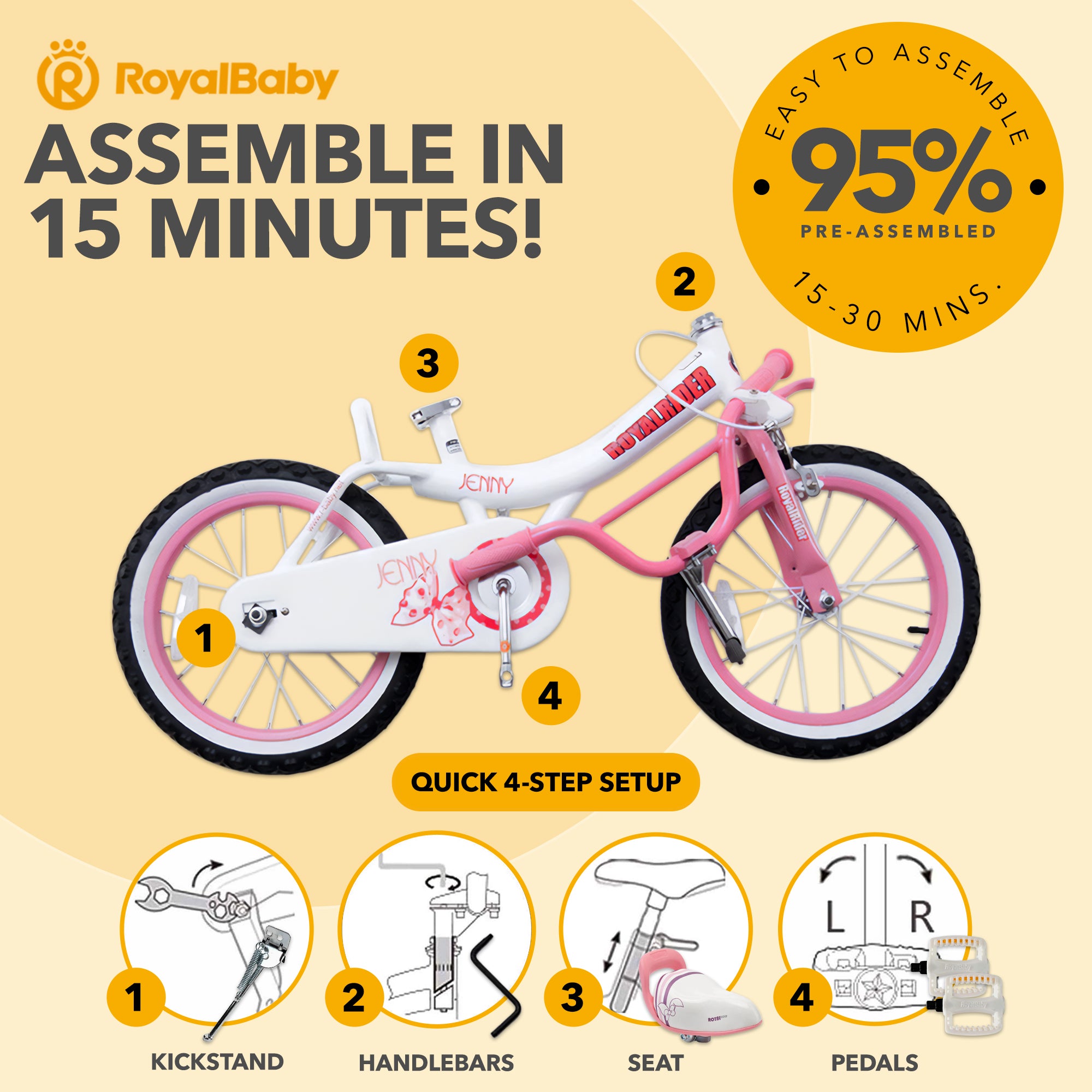RoyalBaby Princess Girl Kids Outdoor Bicycle 18 Inch with Kickstand, (Open Box) - VMInnovations